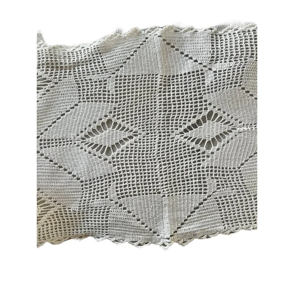 Hand Crocheted White Cotton Table Runner 80